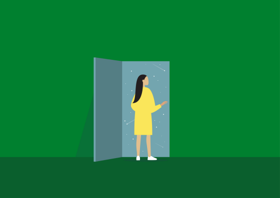 Woman entering a door